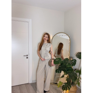 Taş Rengi Asimetrik Düğmeli Takım